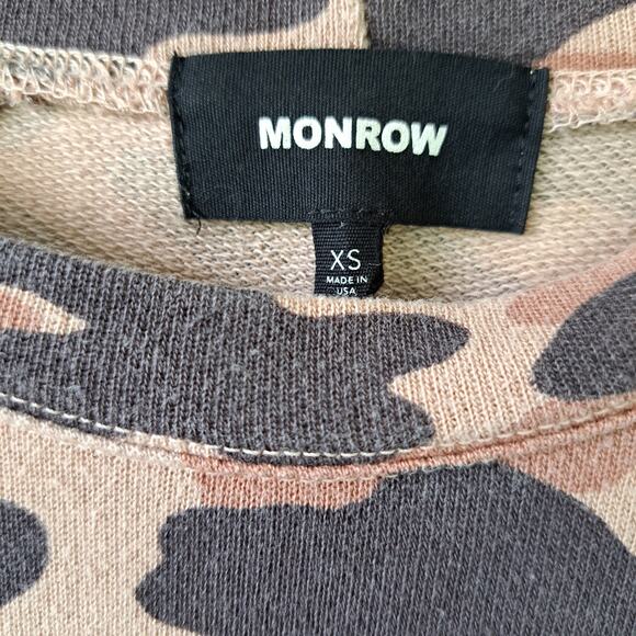 MONROW Camo Print Slouchy Sweatshirt Extra Small XS Tan Brown Black - Picture 4 of 8